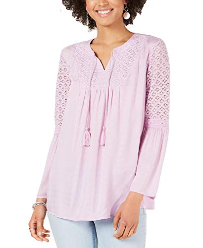 Lace Split-Neck Tassel Top